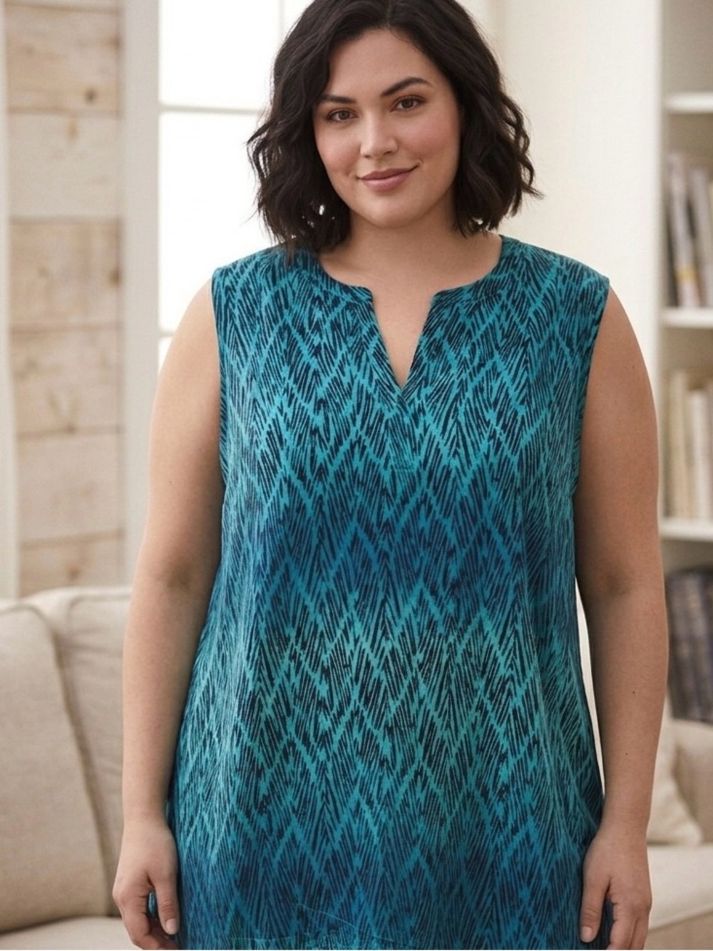 Catherines Abstract Geometric Sleeveless Tunic Blouse Womens Size 3X